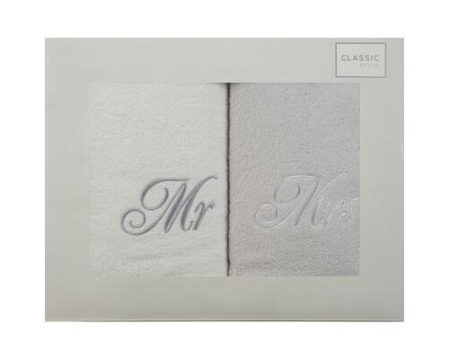 Darčekové balenie uterákov Mr & Mrs – biela, šedá 50 x 90 cm